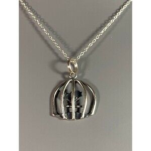 Bird in Birdcage Sterling Silver 15" Dainty Necklace